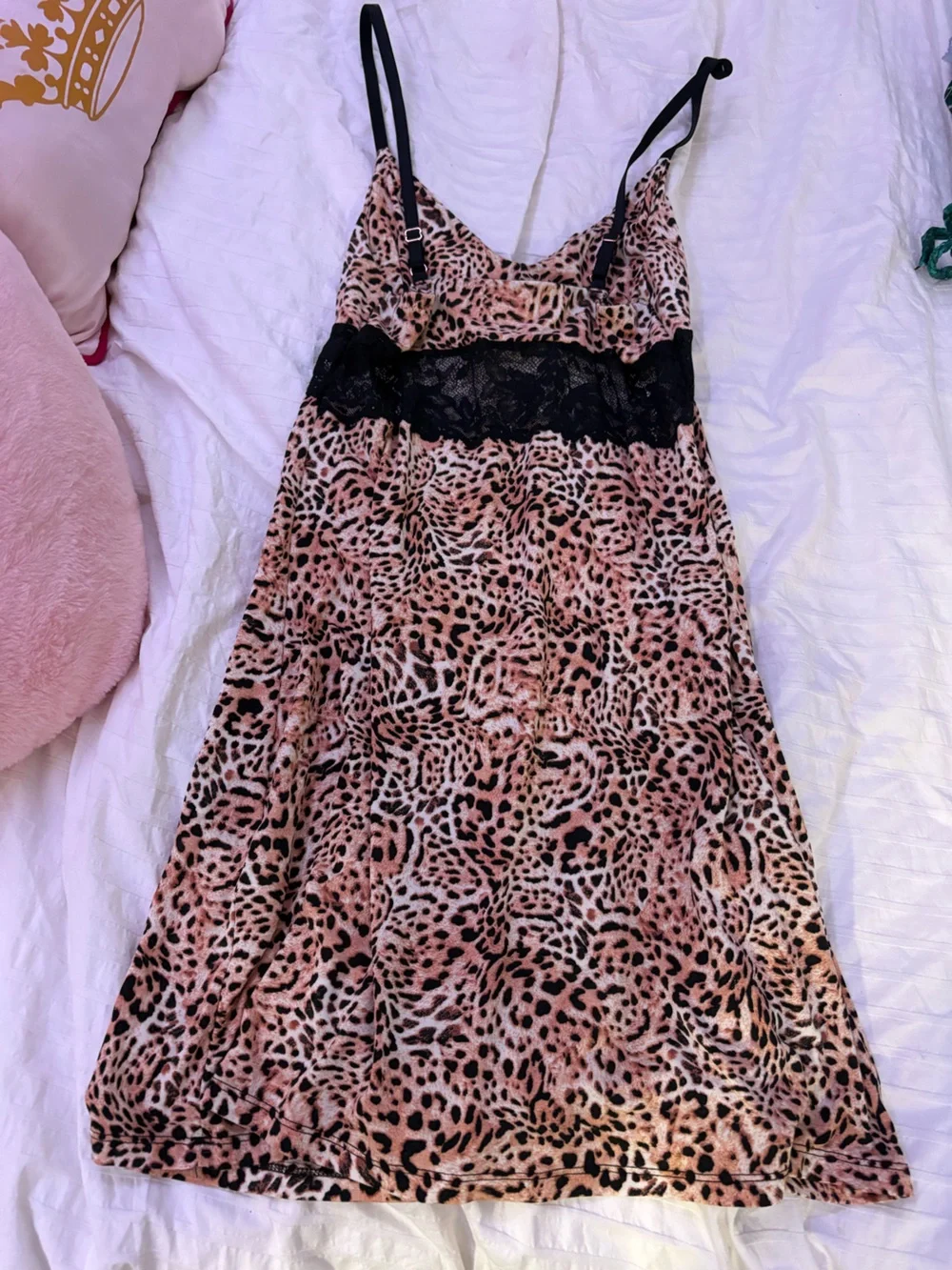 INC International Concepts Pink Leopard Print Slip Dress with Black Lace
